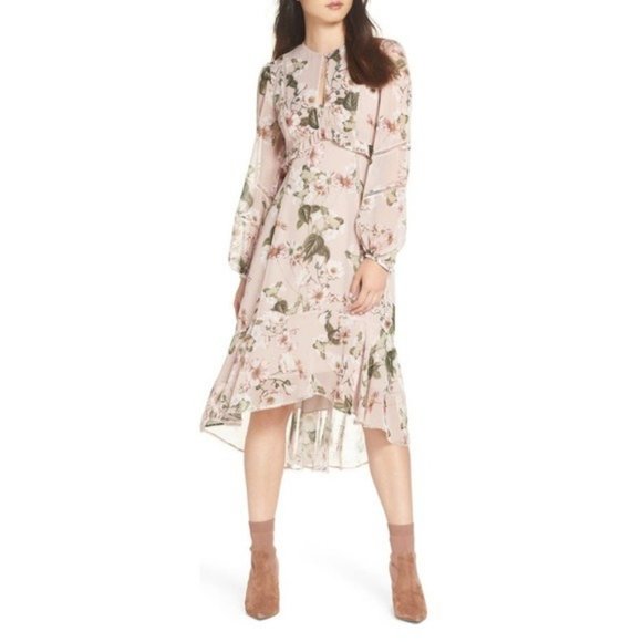 Ever New May Trim Insert Floral Print High Low Midi Dress Pink Wildflower NWT 4